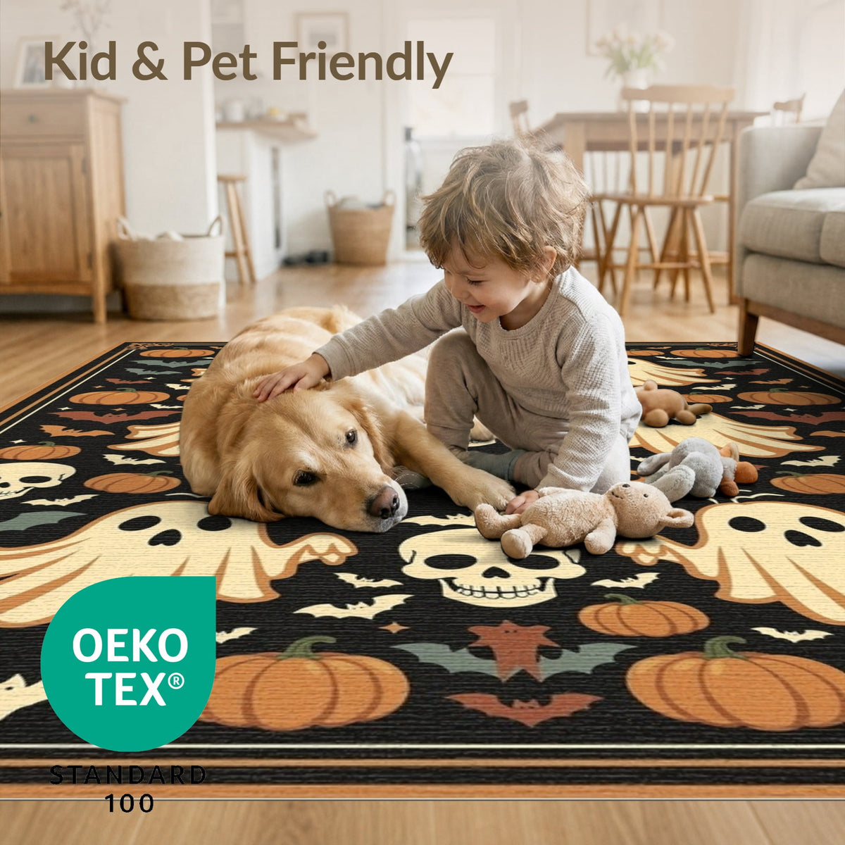 ODIKA 8'x10' Washable Area Rug Halloween Harvest Spirits Grinning Lantern Entrance Doormat Door for Living Room, Under Sectional, Family , Durable, Non-Slip