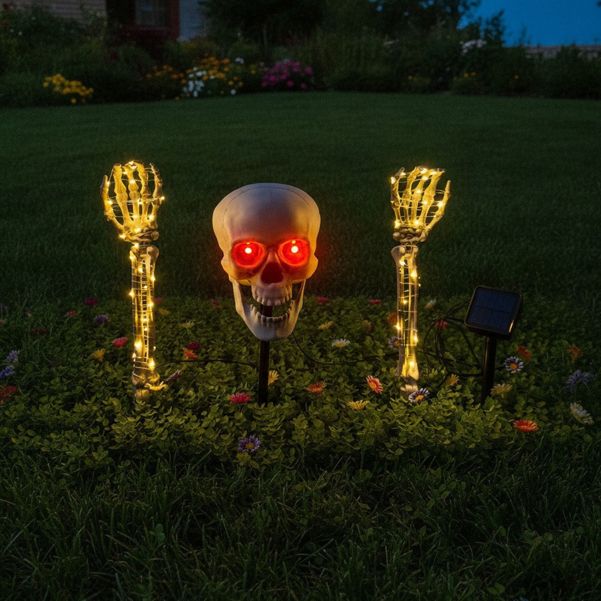Halloween Lighted Skeleton Decor Outdoor, Solar-Powered Stake Light Realistic Scary Graveyard Bone Hands & Arms with LEDs, IP65 Waterproof for Lawn Garden Yard Party, Purple & Green