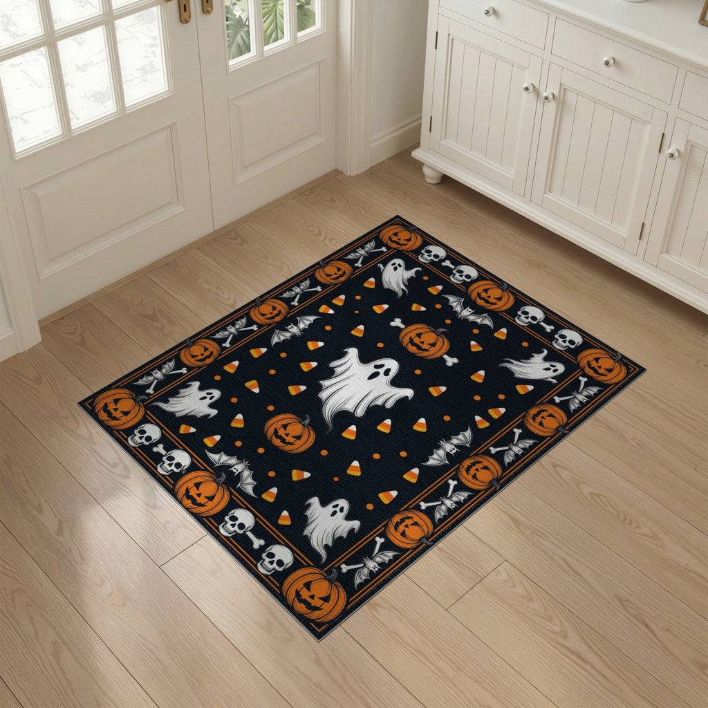 ODIKA Halloween October Phantom Gourd Flying Creature Fiber Doormat Stain Resistant Low Profile for Dorm Room, Small Living Apartment
