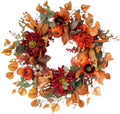 24 Inch Fall Wreaths for Front Door Outside, Fall Door Wreath with Pumpkins,Dahlia,Sunflowers, Maple Leaves,Autumn Wreaths Decorations for Harvest Thanksgiving Halloween Indoor Outdoor Home Decor