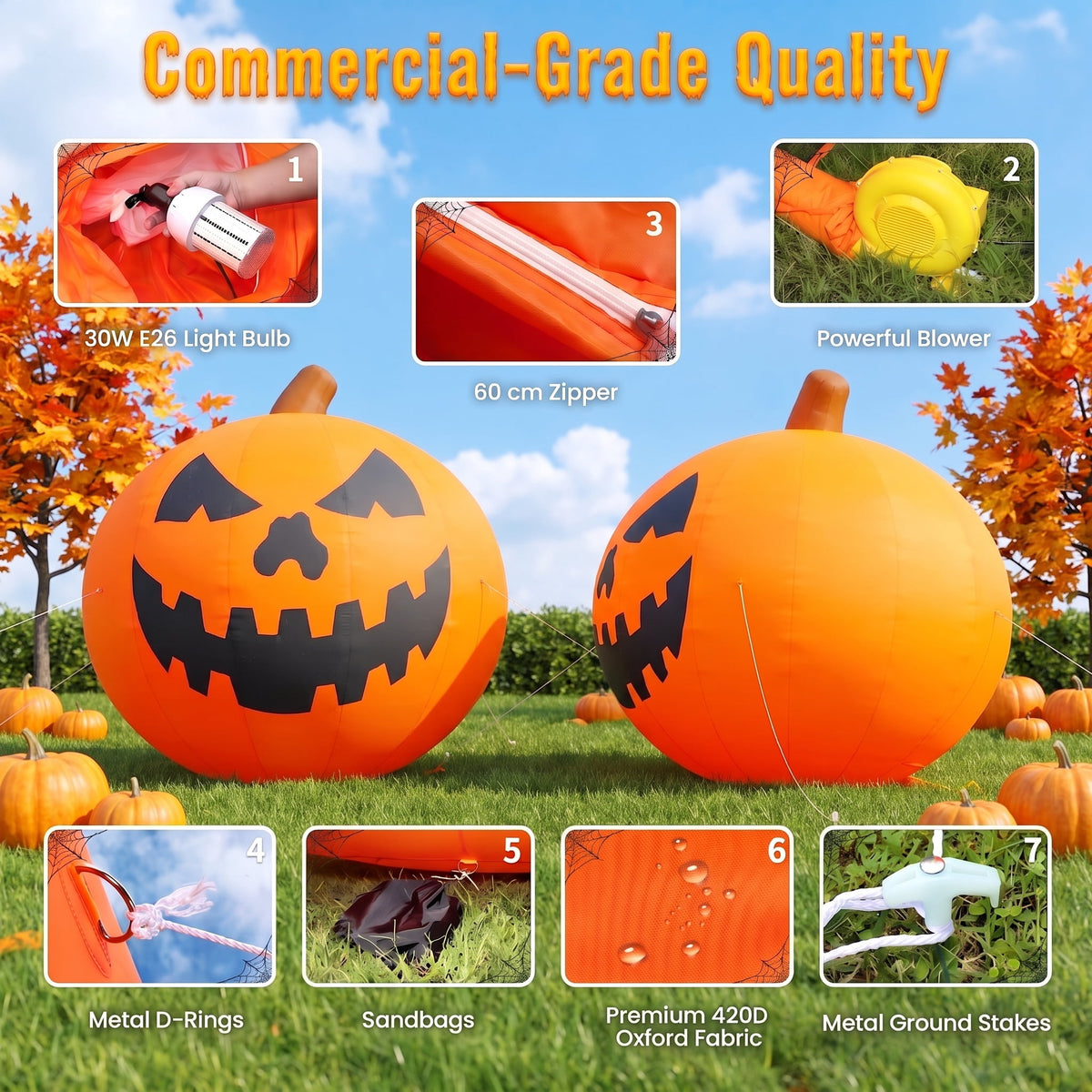 BPMIO 20FT Halloween Giant Inflatable Pumpkin Outdoor Yard Decoration with 550W Blower, 420D Oxford UL-Certified LED Light for Garden Commercial Party