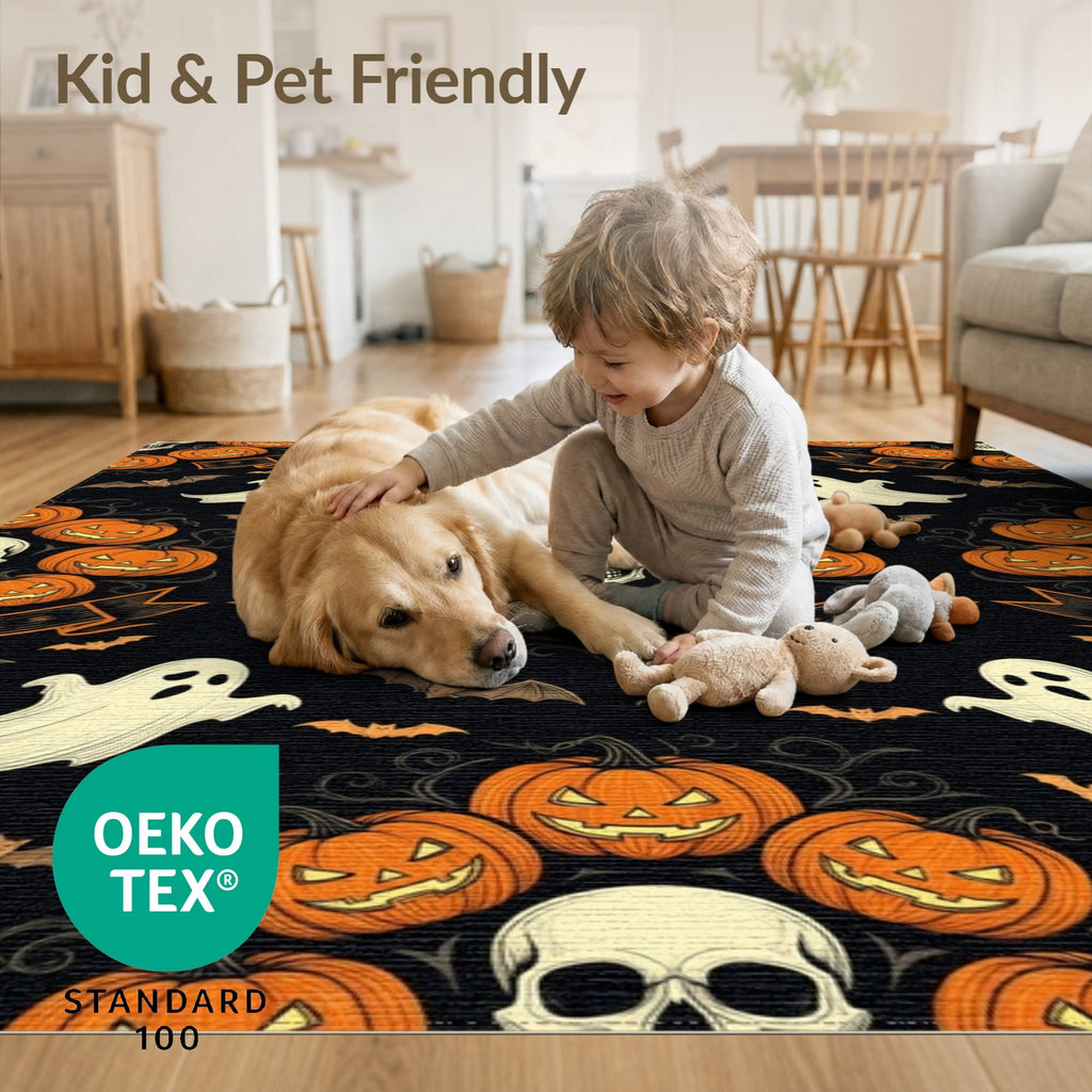 ODIKA Halloween October Phantom Gourd Flying Creature Fiber Doormat Stain Resistant Low Profile for Dorm Room, Small Living Apartment