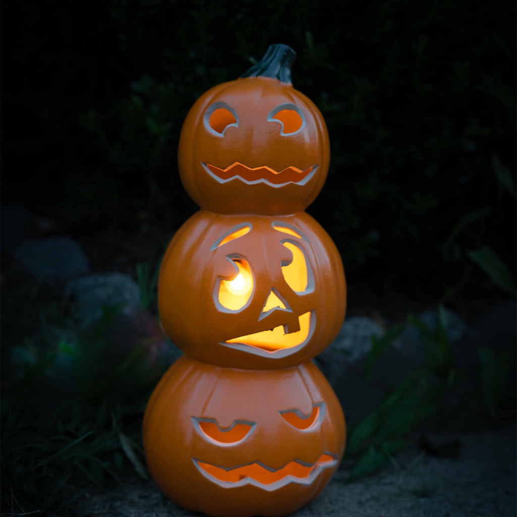 Gamexcel 10" + 14" Pre-Lit Jack O'Lanterns - Indoor/Outdoor Halloween Decorations for Party & Home, Lighted Pumpkin, 2 Pack, Orange