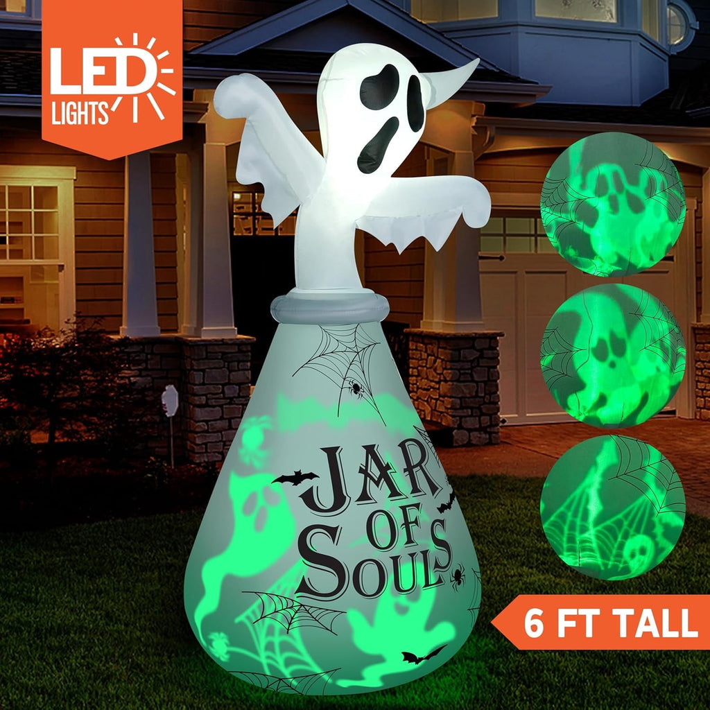 Joyfy 5 Ft Tall Halloween Inflatable Pumpkin,Blow Up Pumpkin with Projector Face and Music Lights,Outdoor Decorations for Yard,Garden,Lawn,Party