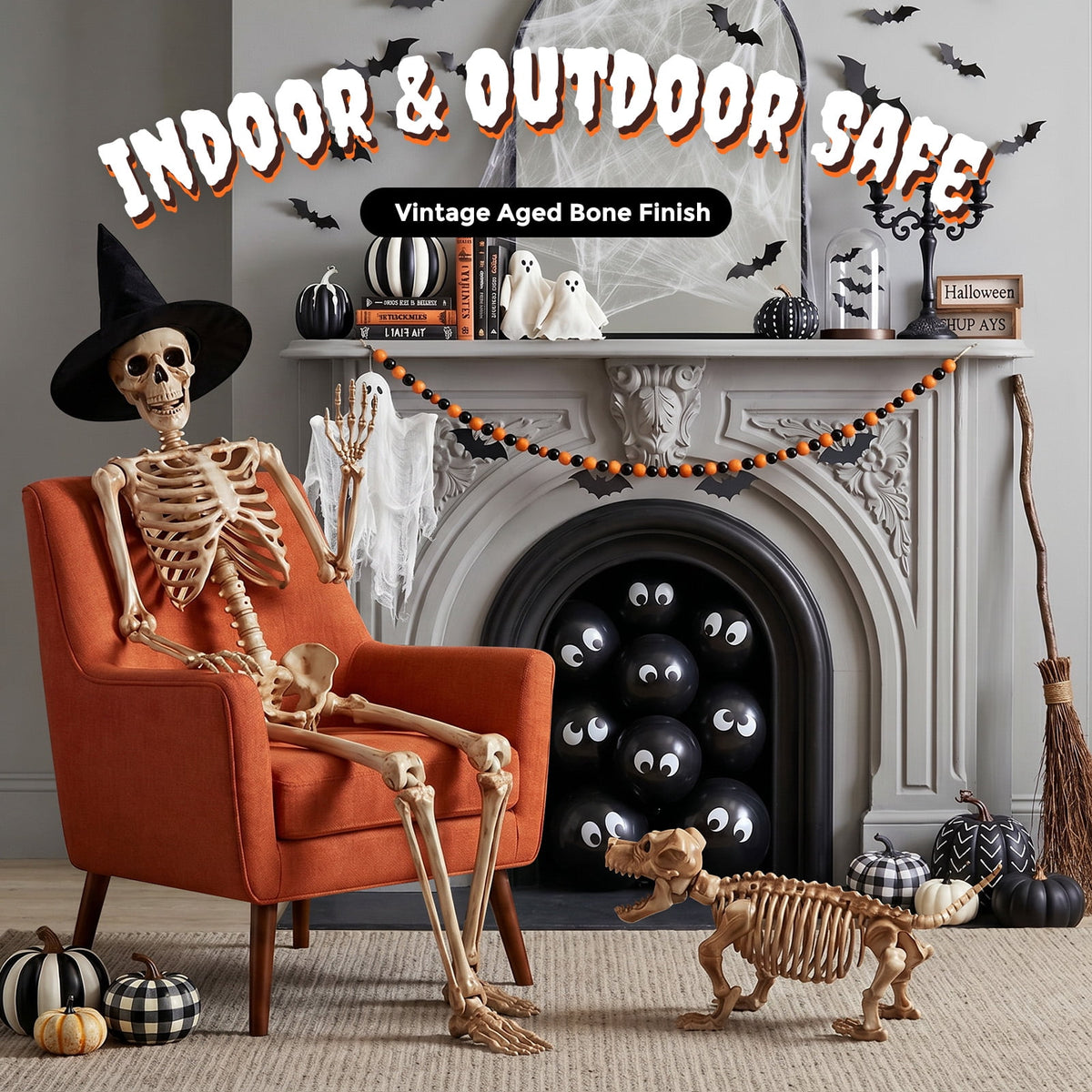 Ayieyill 5.4ft Halloween Skeleton Decorations, Weathered Posable Skeleton Decor for Halloween Decorations Outdoor Indoor