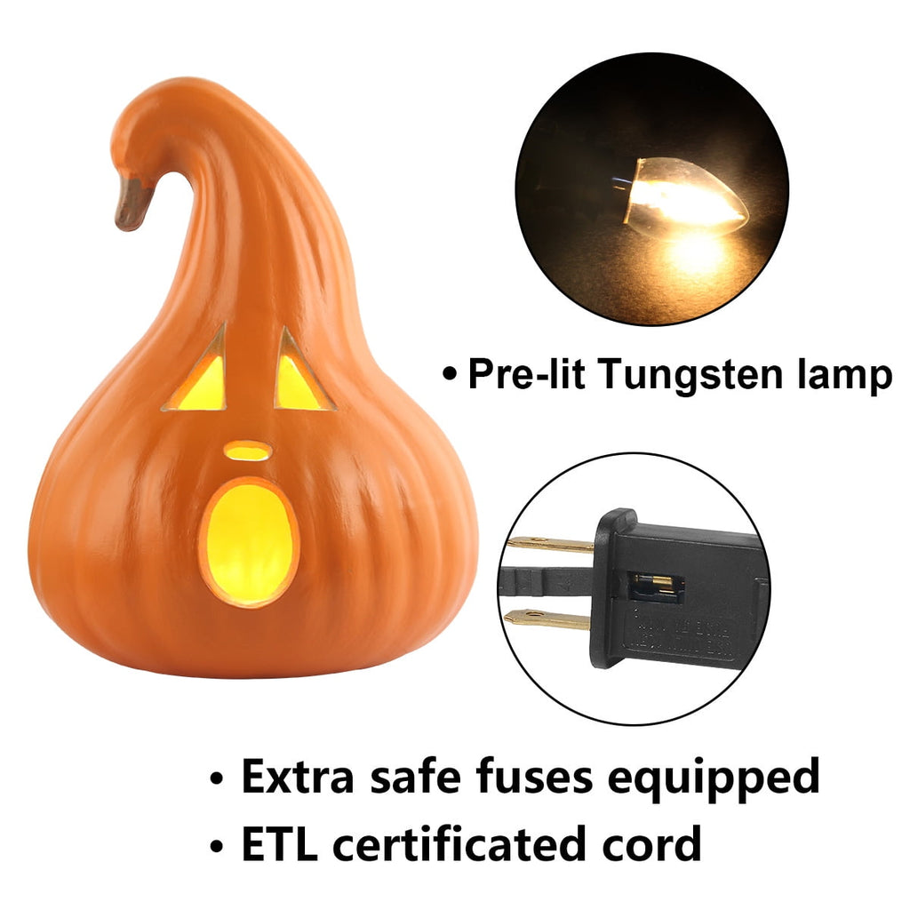 Gamexcel 10" + 14" Pre-Lit Jack O'Lanterns - Indoor/Outdoor Halloween Decorations for Party & Home, Lighted Pumpkin, 2 Pack, Orange