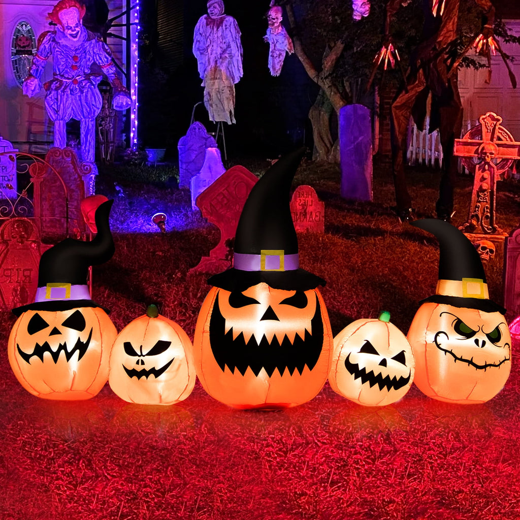 Patiojoy Long Inflatable Pumpkin Family Waterproof Halloween Yard Decoration with Built-in LED Lights Indoor & Outdoor Halloween Decor