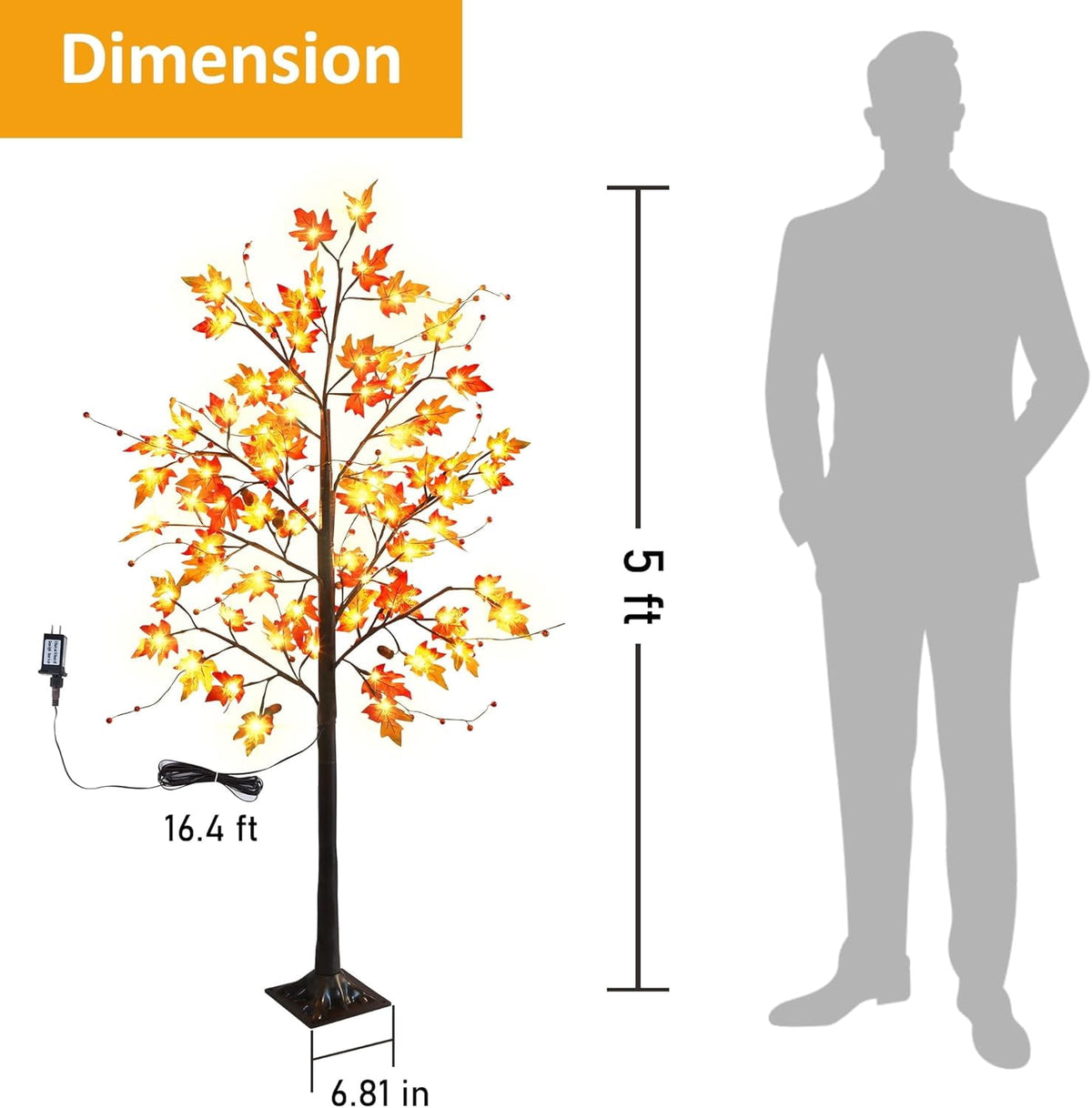 2 Pack LED Lighted Maple Tree, 5 FT Lighted Artificial Tree for Thanksgiving Harvest Fall Festival Halloween Home Party Decoration