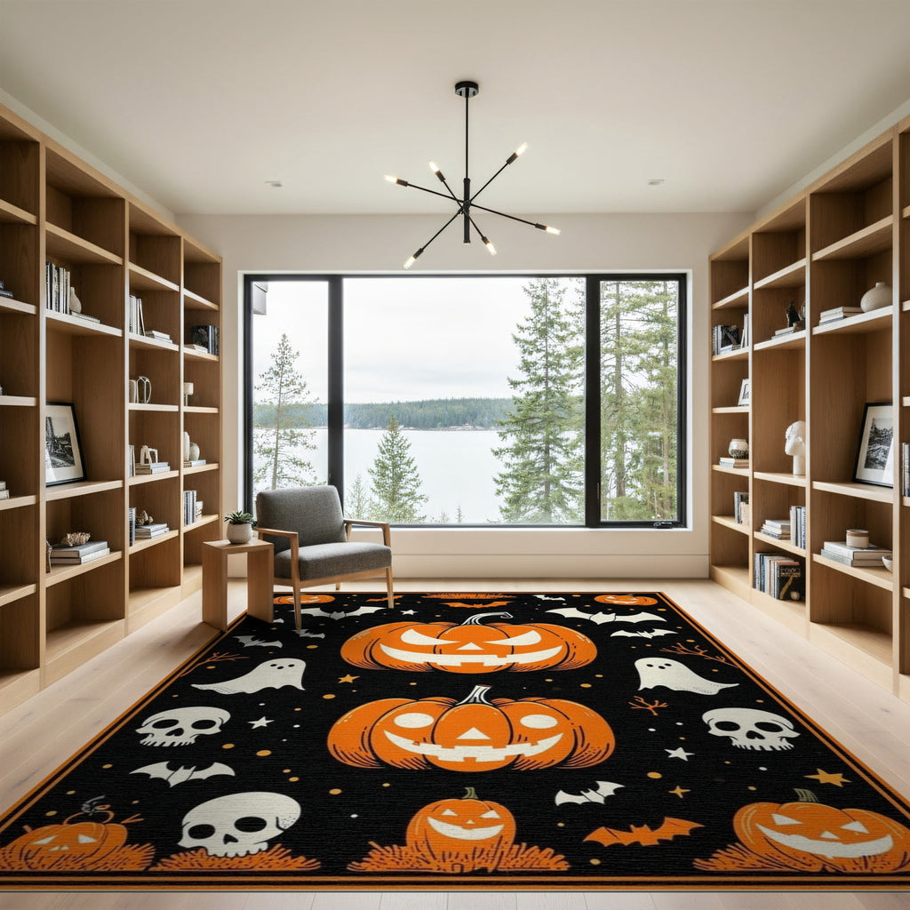 ODIKA Halloween Ghost Pumpkin Bat Skull Welcome Doormat Fiber Door for Dorm Room, Small Living Apartment, Stain Resistant Low Profile