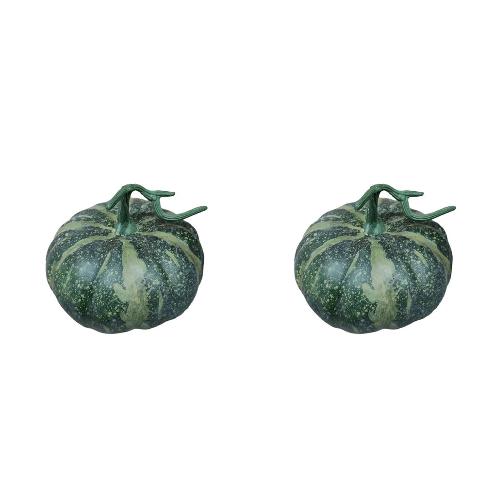 13.7" Halloween Foam Pumpkin Decorations, 2 Pack Artificial Pumpkins for Table Mantel Shelf Display, Fall Autumn Home Decor for Thanksgiving Party (Green)