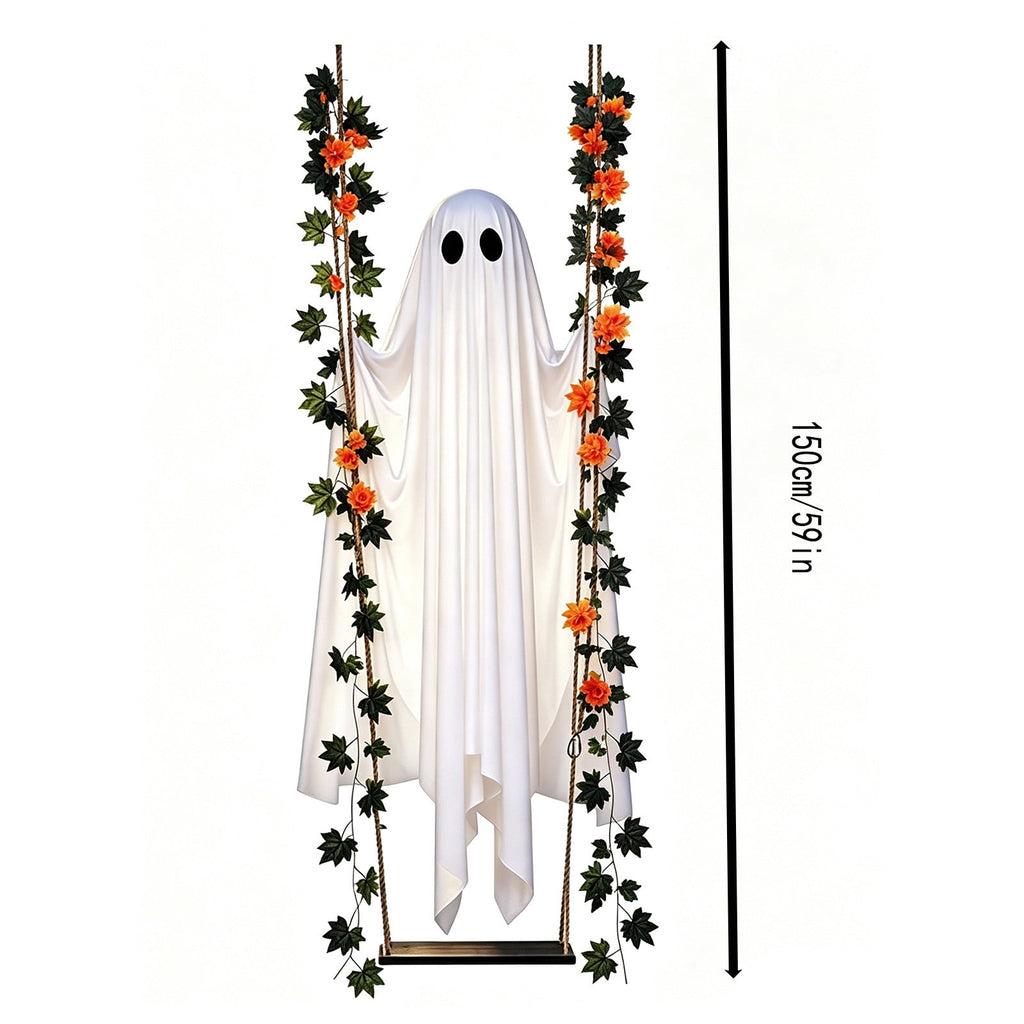 Outdoor Halloween Decorations Gaslight Ghoul, 79" Tall Hanging Skeleton Holding Street Light with Creepy Blue Eyes, Tattered Robe Ghost Decor for Yard Patio Walkway, Front Porch, Road