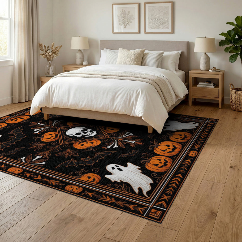 ODIKA Halloween October Phantom Gourd Flying Creature Fiber Doormat Stain Resistant Low Profile for Dorm Room, Small Living Apartment
