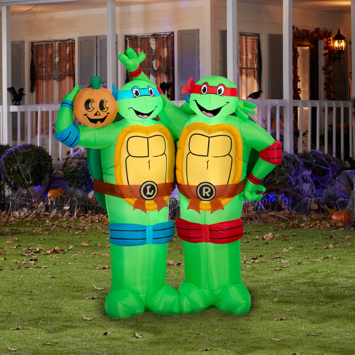 Gemmy 6 ft Teenage Mutant Ninja Turtles Leonardo and Raphael Halloween Inflatable with Jack-O-Lantern, Lighted Indoor Outdoor Yard Decoration