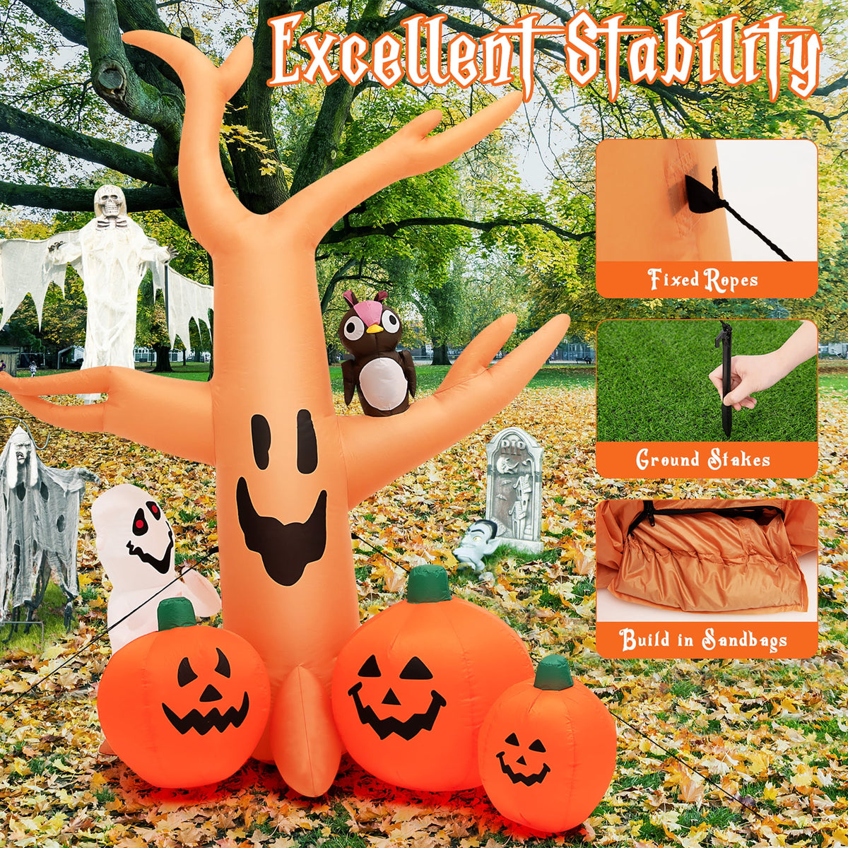 Costway 8 FT Halloween Inflatable Dead Tree w/ Pumpkins Blow up Yard Decoration
