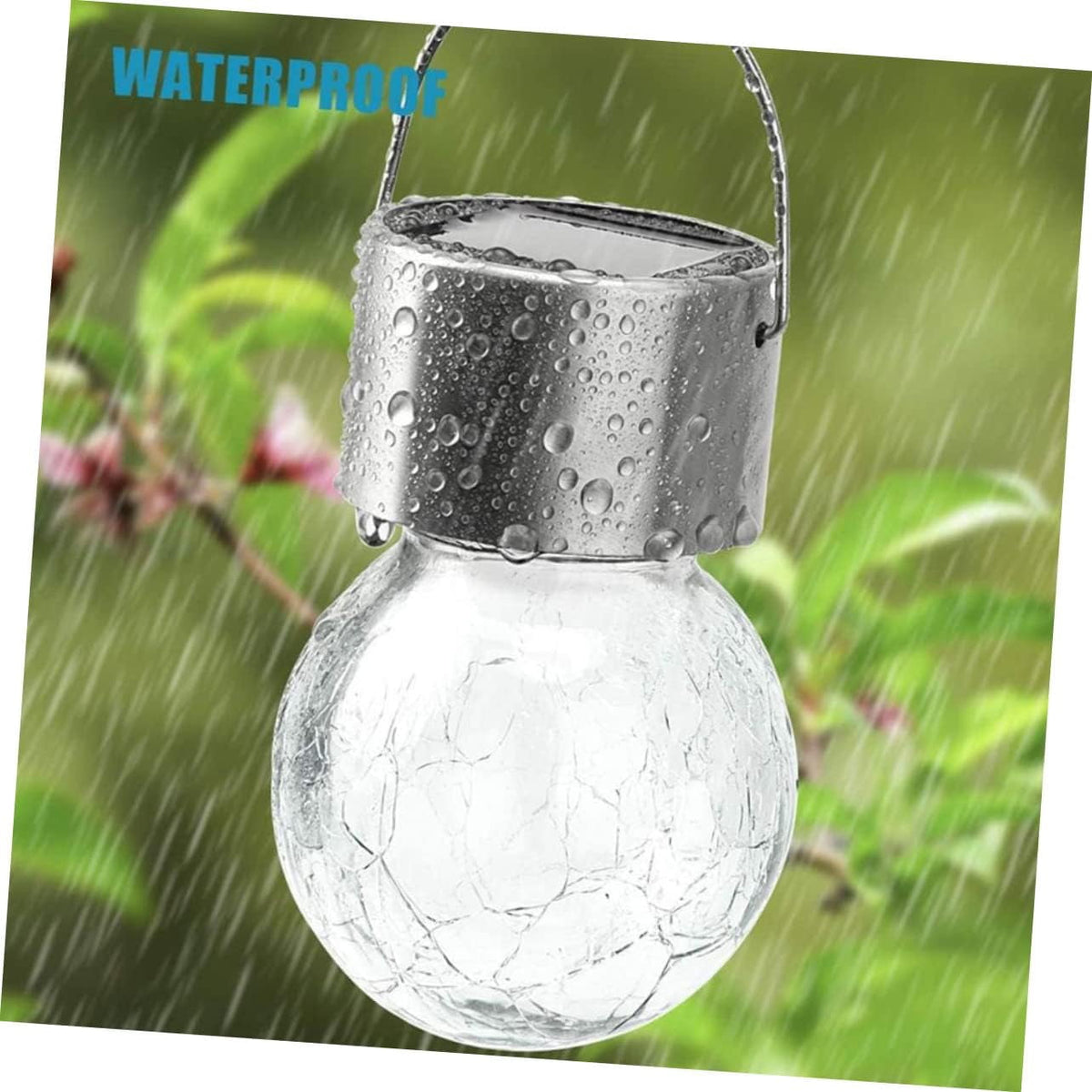 LINLIN Glass Pendant Light 8pcs Solar Lantern Outdoor Pendant Lights Lantern Chandelier Crackle Glass Globe Solar Lights Glass Solar Lights Outdoor Light Balls Hanging Crack Ball Lamp