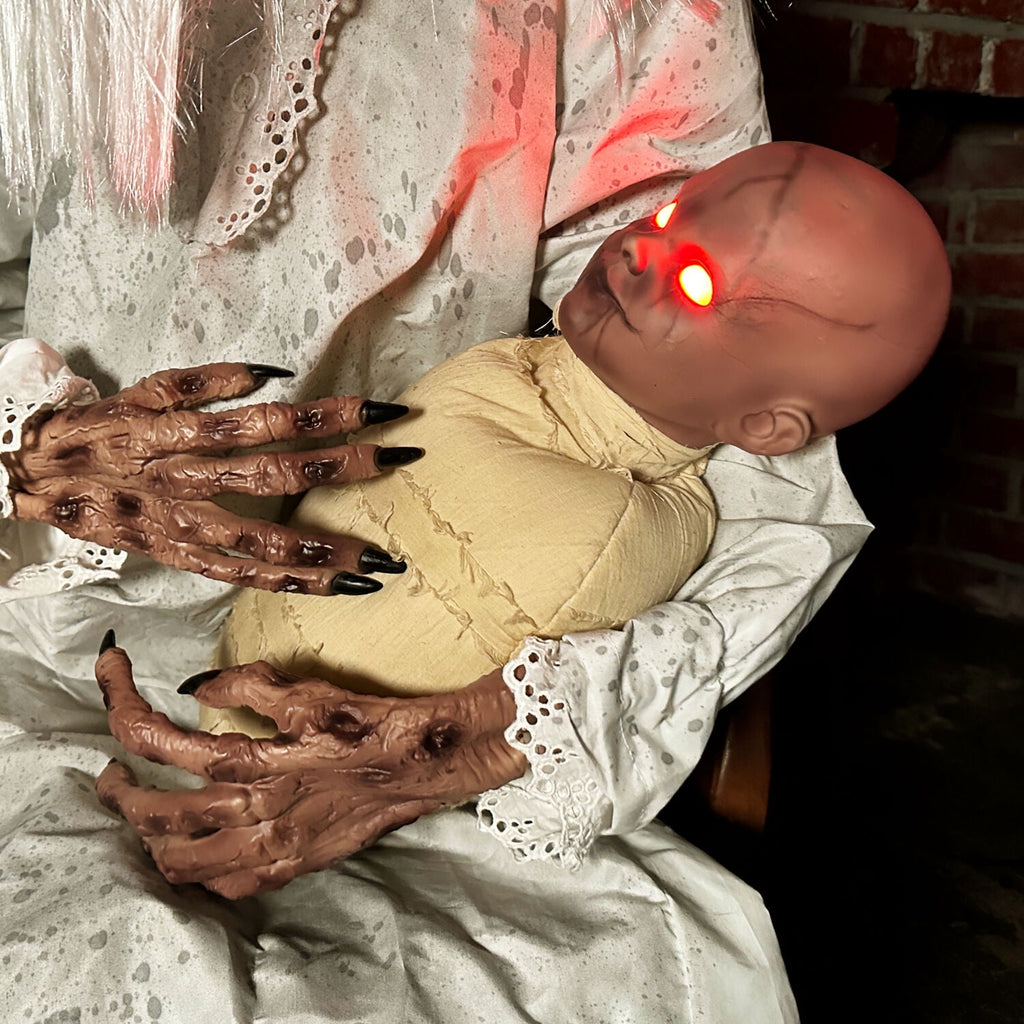 Haunted Hill Farm Life-Size Animatronic Gravely Granny by Tekky Halloween Decoration, 2.9-Ft.