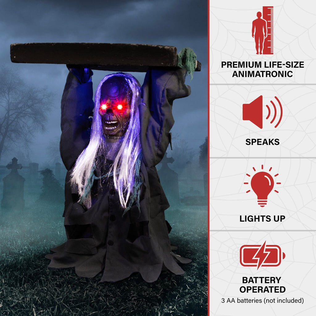 Haunted Hill Farm 30" Tombstone Lifter Animatronic, Halloween Decor, HHTOMBLIFT-4FLSA