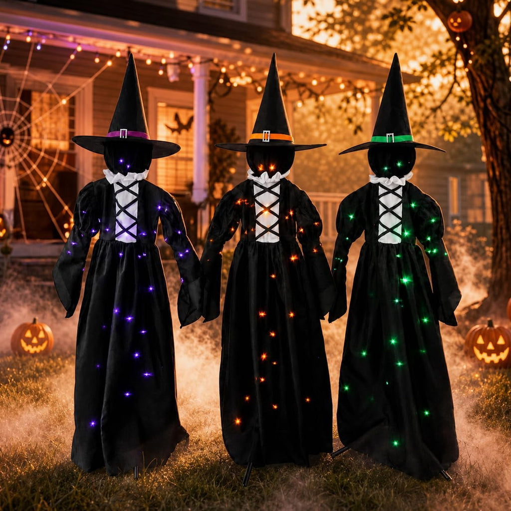 3 Lighted Witches Halloween Yard Decorations, 59 in