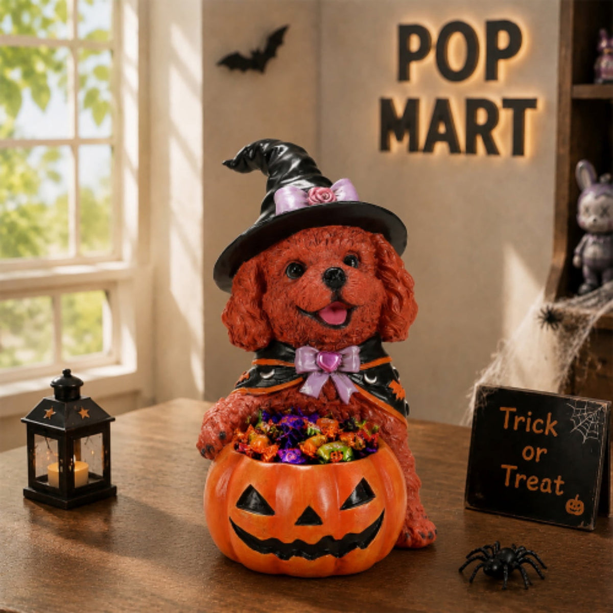 SpookHaven Halloween Jack‑O‑Lantern Pumpkin Mist Sprayer Figurine, LED Light‑Up Fogger with Witch Hat & Skull Decoration, Spooky Ornament for Tabletop Entryway Halloween Party Home Decor