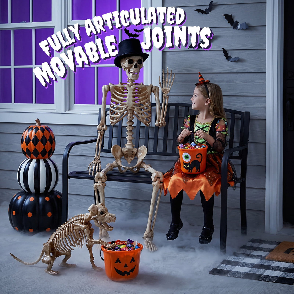 Ayieyill 5.4ft Halloween Skeleton Decorations, Weathered Posable Skeleton Decor for Halloween Decorations Outdoor Indoor