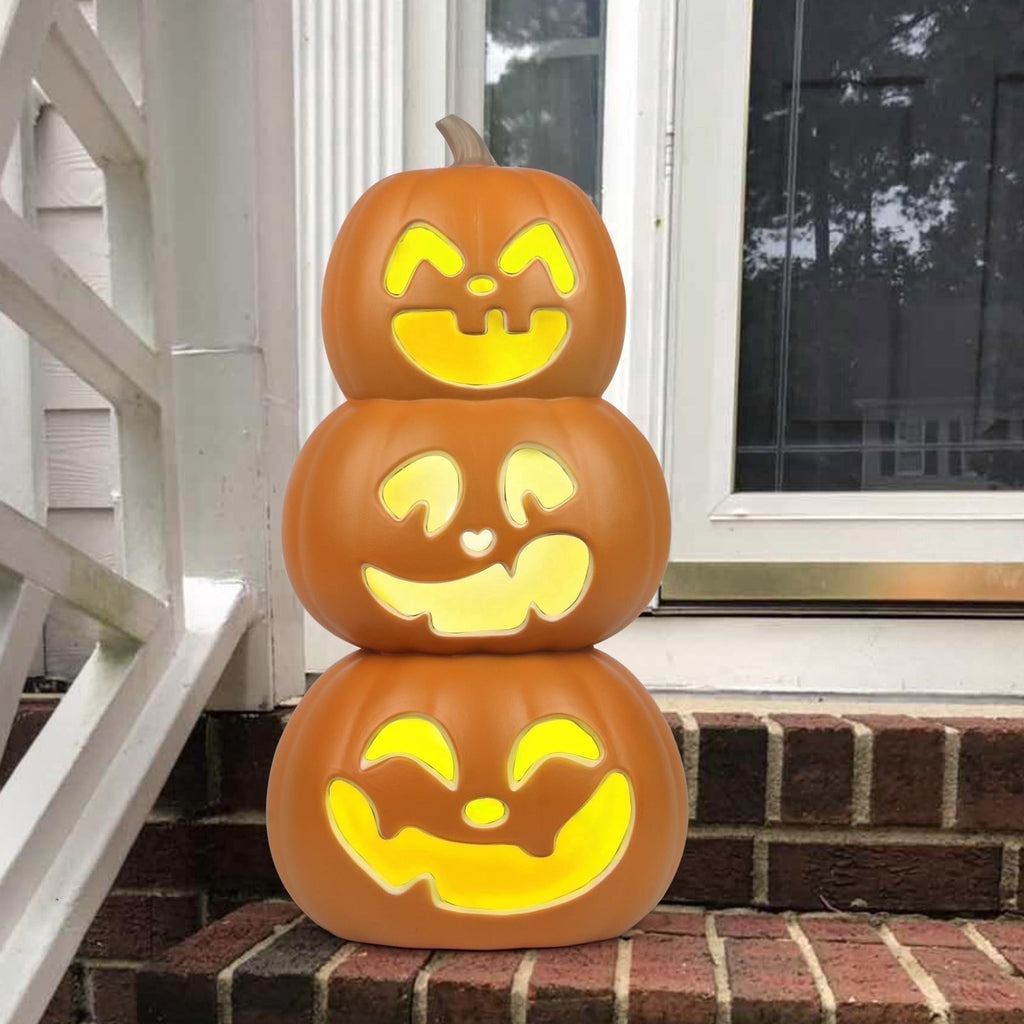 Gamexcel 21" LED Light-Up Jack O Lantern, Pre-lit Halloween Plastic Pumpkin Lights for Indoor/Outdoor Decoration - Angry Face