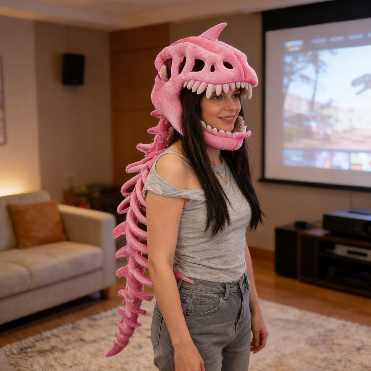 Adult Dinosaur Skeleton 3D Realistic Fossil Design Headpiece Mask for Halloween Themed Party Dress Up Decoration Prop Green