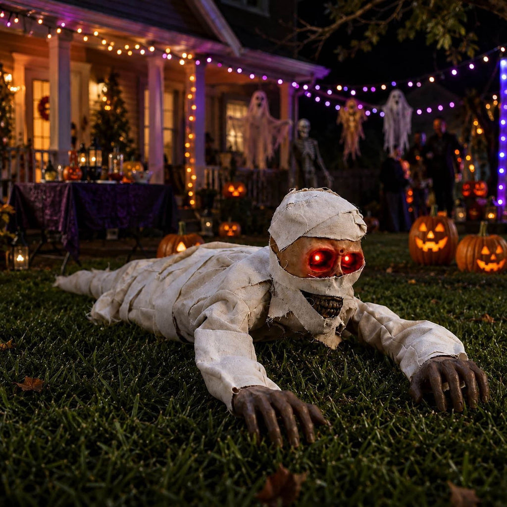 Halloween Animatronic Prop Creeping Mummy Decoration – 41.7" Motion-Activated Crawling Creature with Light-Up Eyes & Sound for Outdoor Yard Haunt
