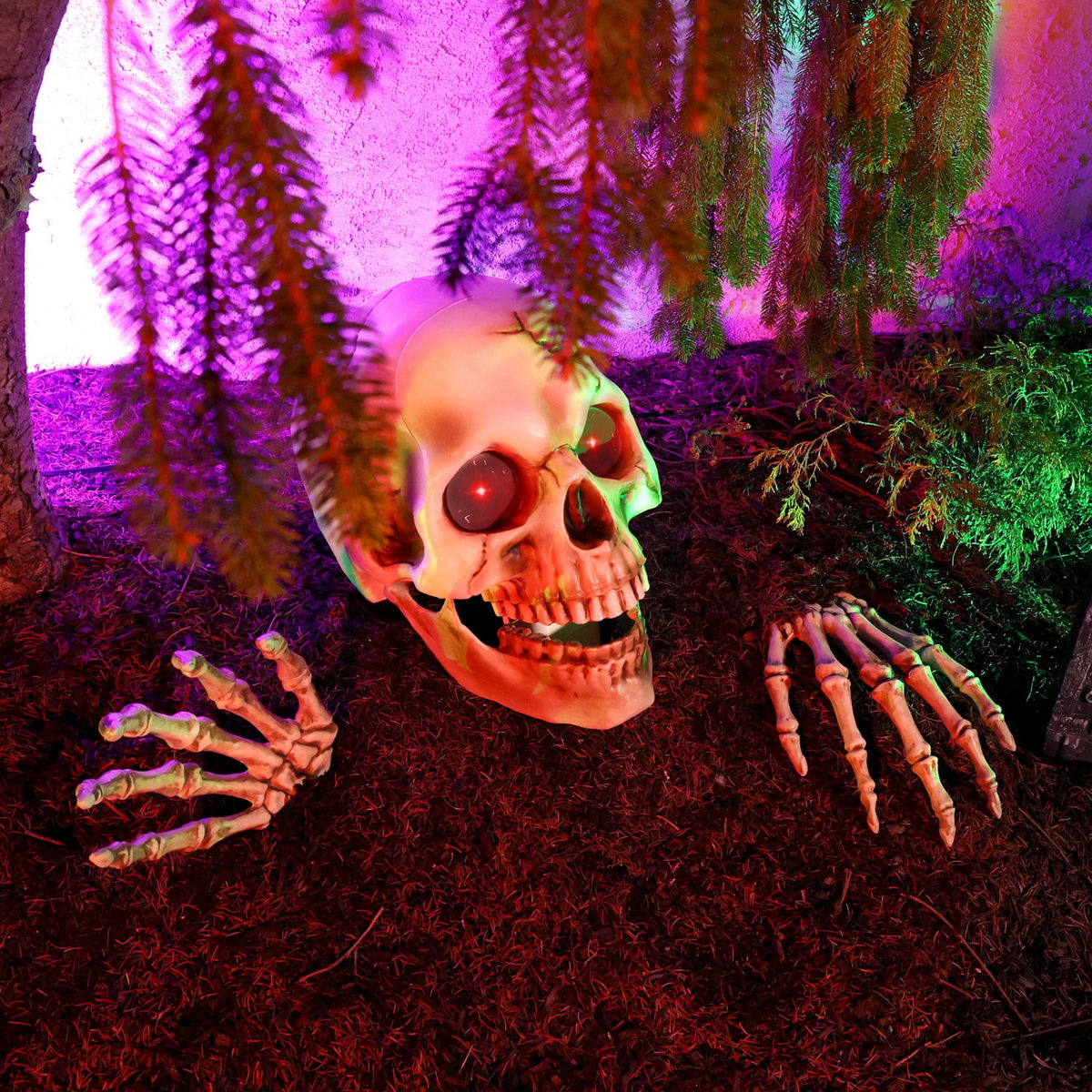 Haunted Hill Farm Halloween Decoration Giant Talking Skeleton with Hands Red 1.3-Ft.