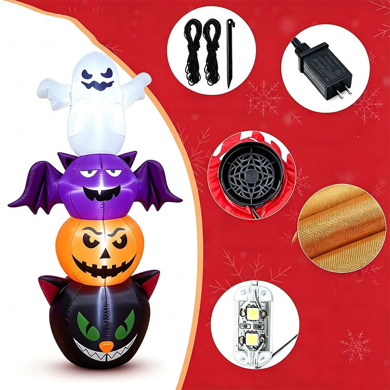 6 FT Halloween Inflatables Pumpkin Ghost Cat Combo Outdoor Decoration, Air Blow Up Ghost Pumpkin with Build-in LED Lights, Halloween Yard Decorations for Outside Vacation Lawn Porch Holiday Decor