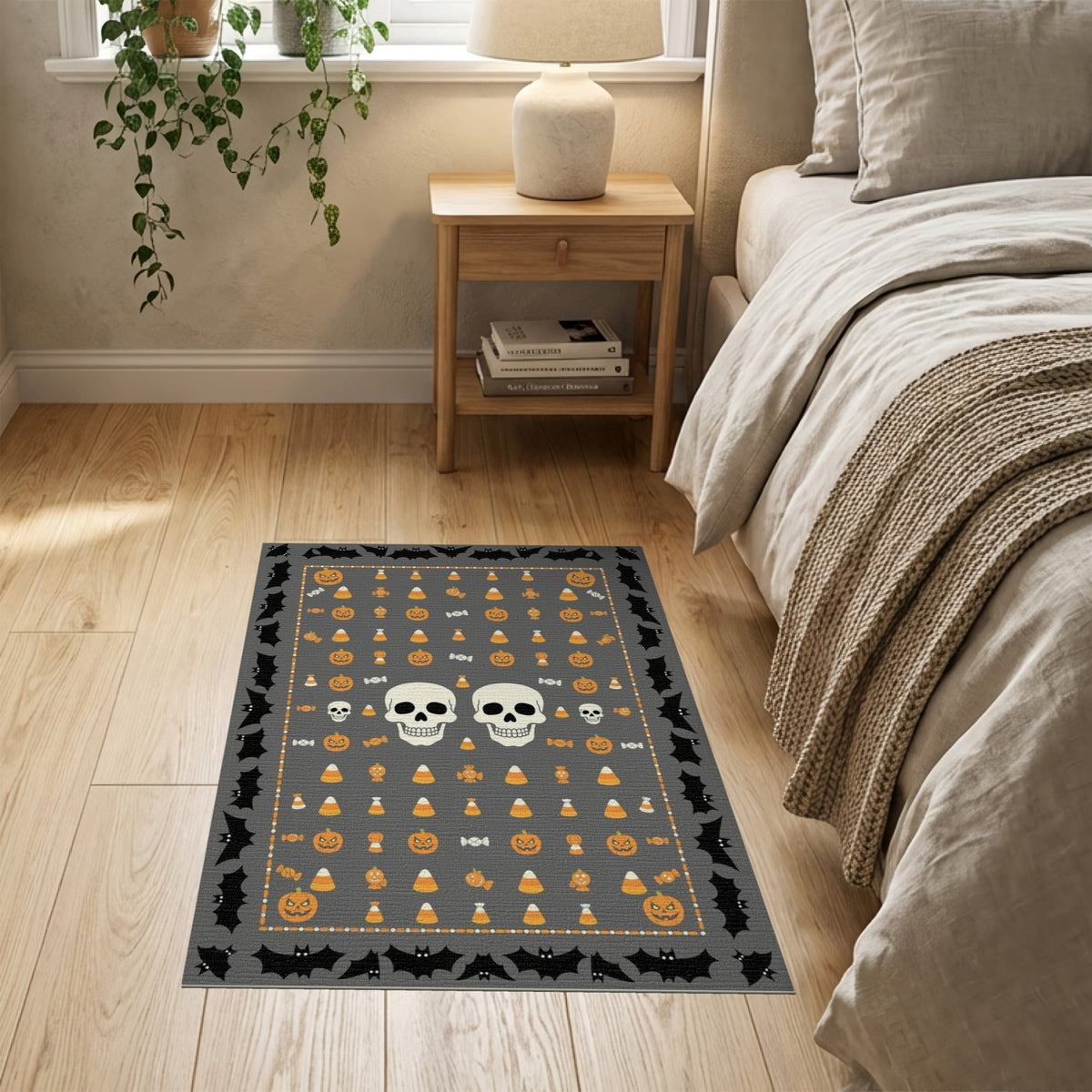 ODIKA 8'x10' Washable Area Rug Halloween Harvest Spirits Grinning Lantern Entrance Doormat Door for Living Room, Under Sectional, Family , Durable, Non-Slip