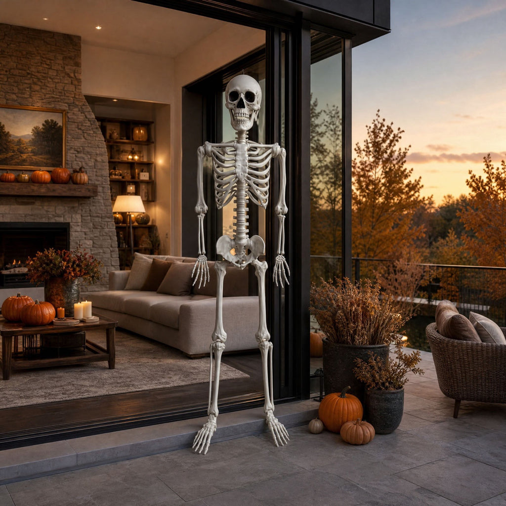 MYUNNIL Halloween Life Size Poseable Skeleton, Lightweight Spooky Simulated Human Skeleton Prop with Movable Joints, 5Ft Funny Reusable Seasonal Decoration for Haunted House Yard Party Indoor Decor