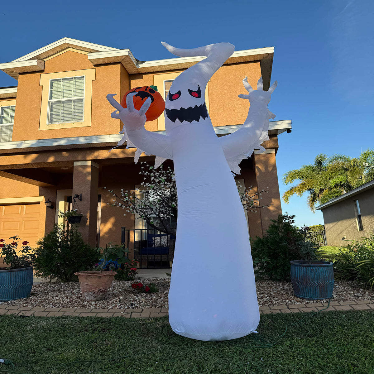 Wick's Outdoor Living Inflatable 12 Ft Ghost Lights Up Halloween Decoration