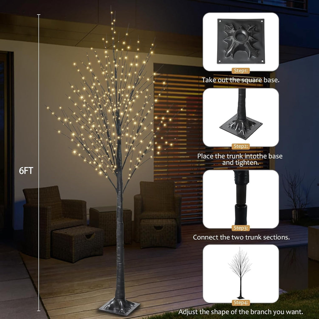 7FT Lighted Twig Tree, 600 Warm White LEDs