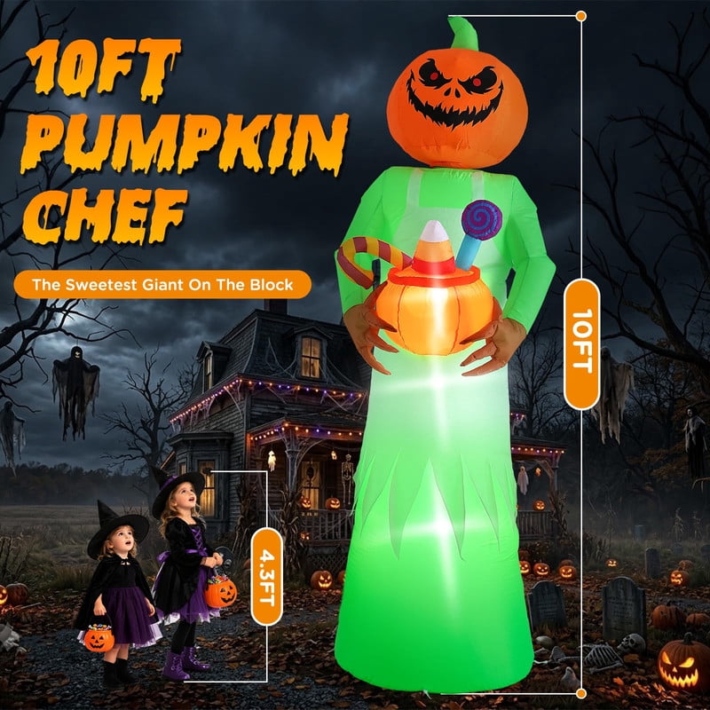 Novtech 10 FT Grim Reaper Halloween Inflatables, Pumpkin Head, Motion Activated Scream, 8 RGB Light Modes, Blow Up Outdoor Yard Decorations for Trick or Treat, Lawn Garden Party & Scary Haunted House