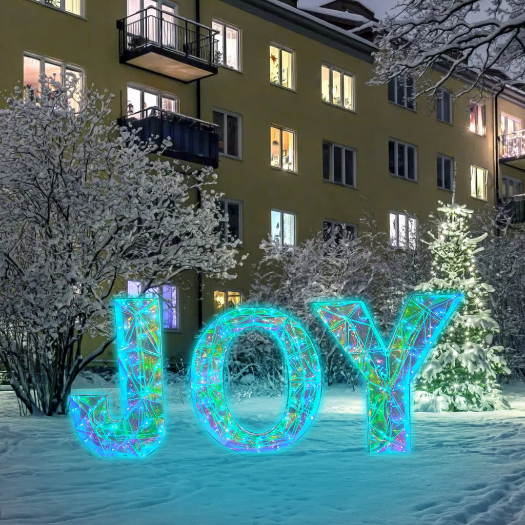3 Piece Outdoor Xmas Decor Letters LED Lighted Prism Holiday Yard Decorations Metal PVC Lighted Patio Garden Decor