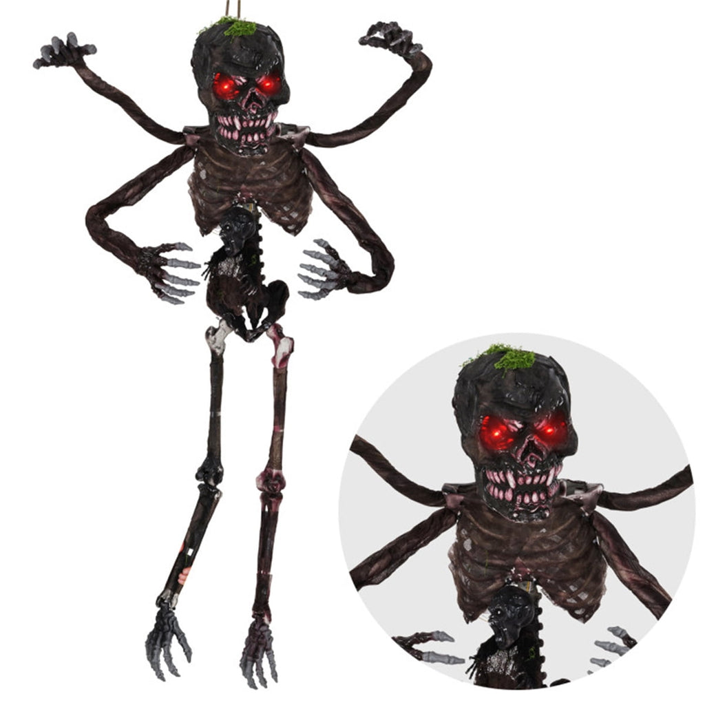 Animated 6ft Halloween Skeleton with Spooky Sounds and Red Eyes Hanging Prop for Yard Decor
