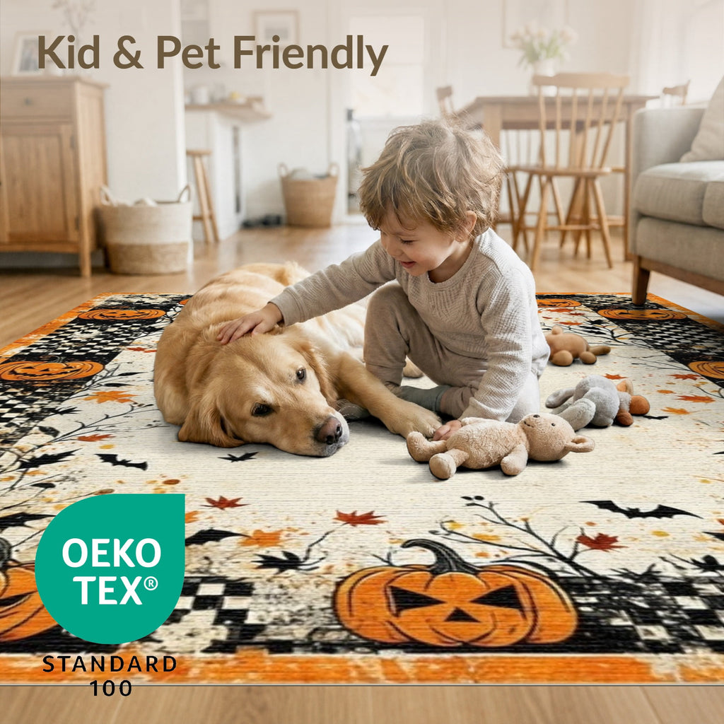 ODIKA Halloween Striped Pumpkin Ghost Farmhouse Welcome Fallc Door Pet Friendly & Kids Safe Play for Playroom, Bedroom, Reading Nook