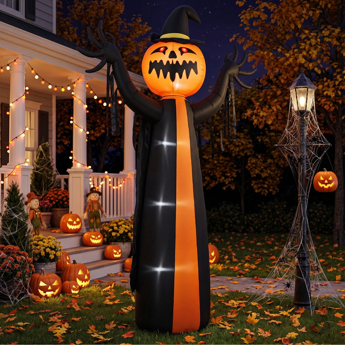 10ft Halloween Inflatable Pumpkin Ghost with Rotatable Head and 6 LED Lights