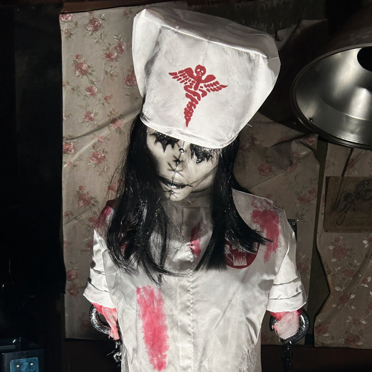 Haunted Hill Farm Life-Size Animatronic Convulsing Nurse by Tekky Halloween Decoration, 5.2-Ft.