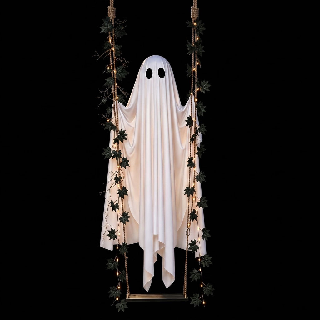 Outdoor Halloween Decorations Gaslight Ghoul, 79" Tall Hanging Skeleton Holding Street Light with Creepy Blue Eyes, Tattered Robe Ghost Decor for Yard Patio Walkway, Front Porch, Road