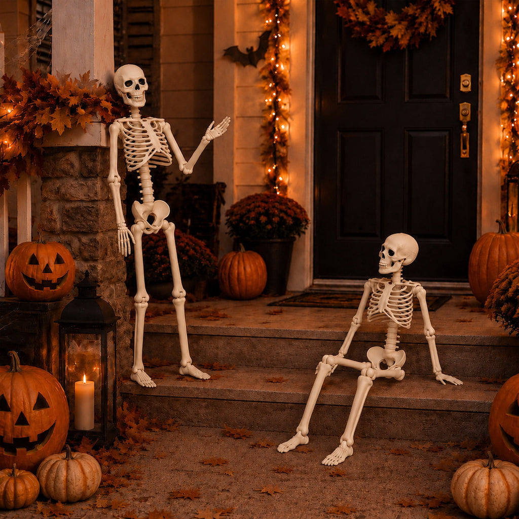 THE BRIVE 5.4ft Life Size Poseable Halloween Skeleton, Movable Joint Plastic Prop for Yard Porch Party Decor