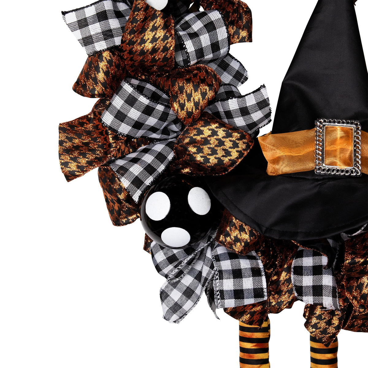 Northlight Witch with Bows and Ornaments Halloween Wreath - 24" - Orange and Black - Unlit