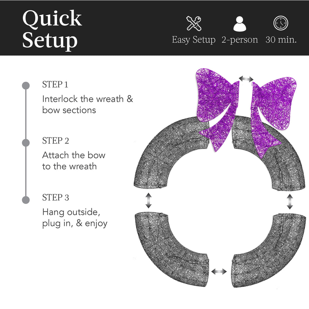 Best Choice Products 36in Pre-Lit Outdoor Halloween Wreath, LED Metal Holiday Decor w/ 120 Lights, Bow - Purple/Black