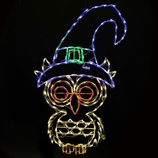 Holidynamics LED Outdoor Metal Framed 45in Witch Owl Halloween Display