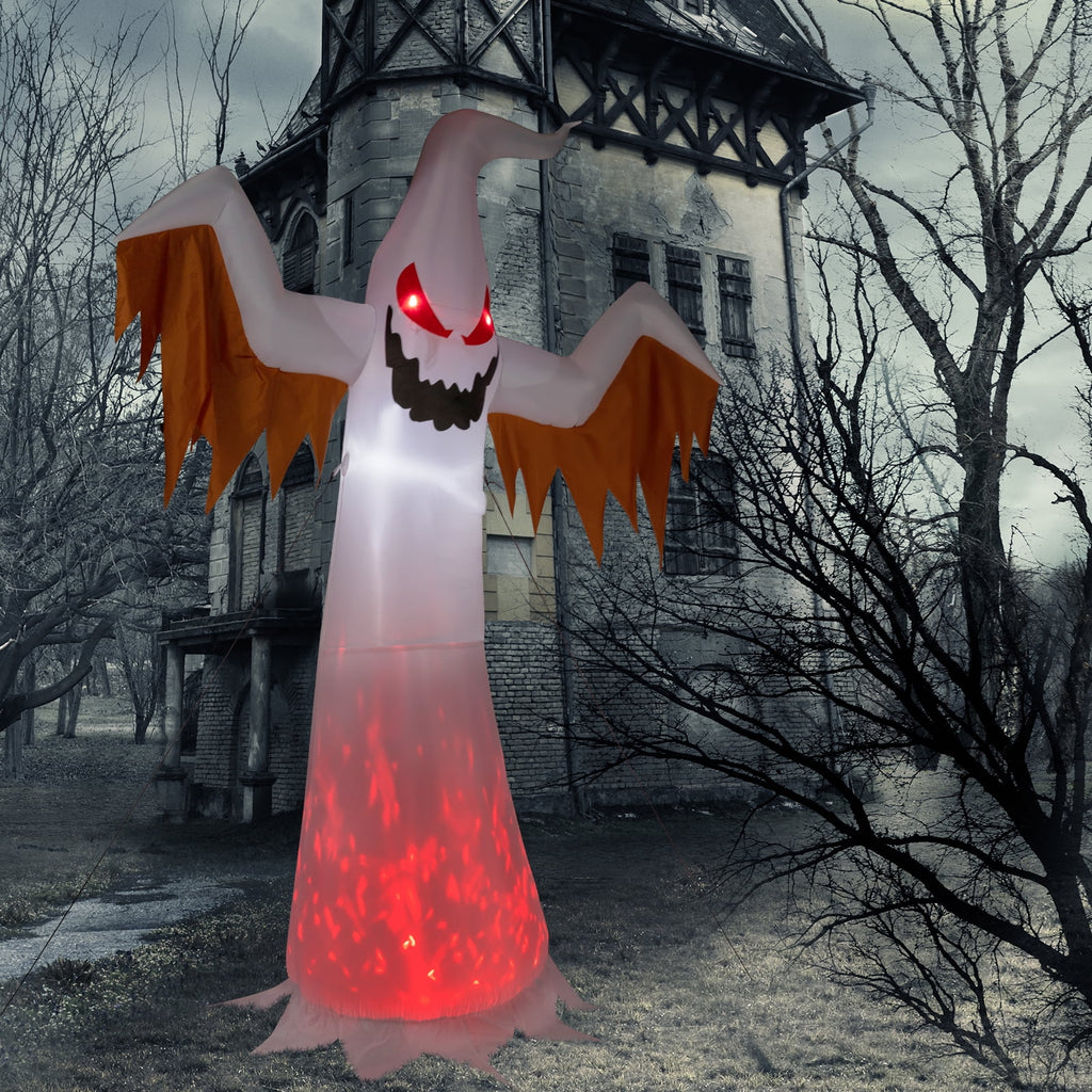 12ft Halloween Inflatable Scary Ghost with Flames and Flashing Red Eyes