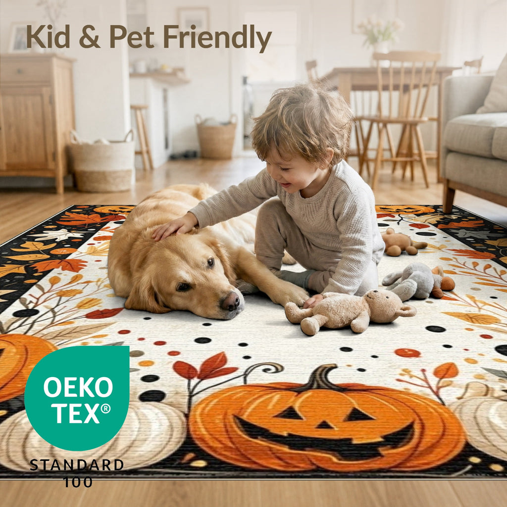 ODIKA Halloween Striped Pumpkin Ghost Farmhouse Welcome Fallc Door Pet Friendly & Kids Safe Play for Playroom, Bedroom, Reading Nook