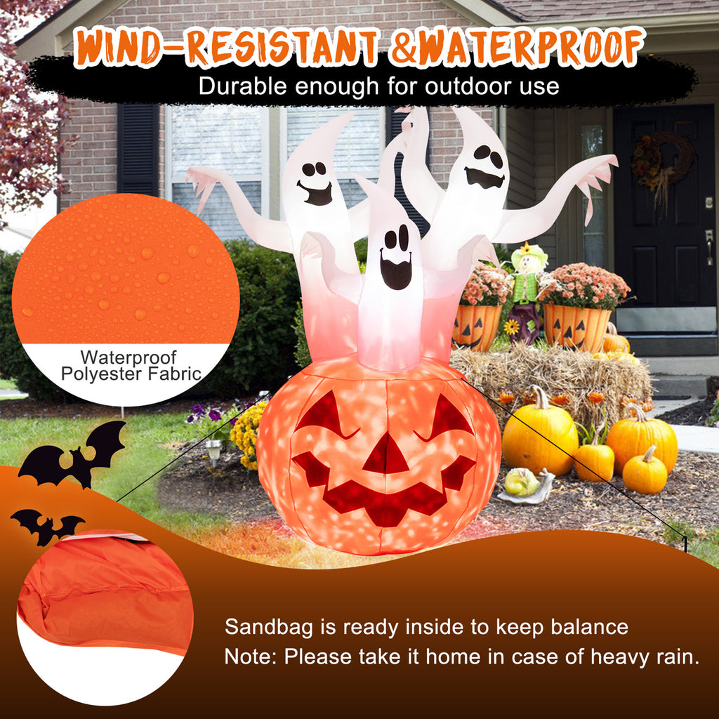 Gymax 6' Halloween Ghost Blow Up Yard Pumpkin Decor w/ Built-in LED & Blower
