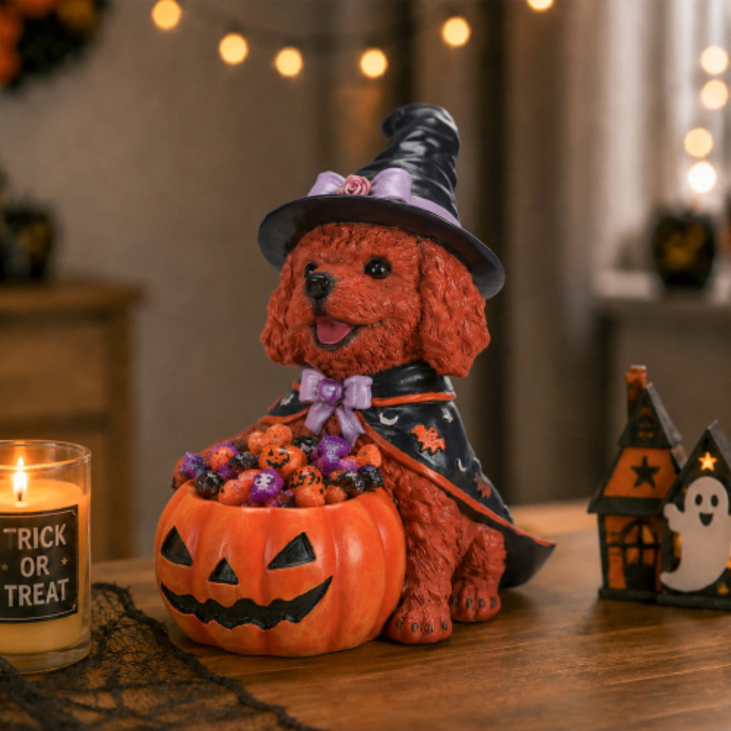 SpookHaven Halloween Jack‑O‑Lantern Pumpkin Mist Sprayer Figurine, LED Light‑Up Fogger with Witch Hat & Skull Decoration, Spooky Ornament for Tabletop Entryway Halloween Party Home Decor
