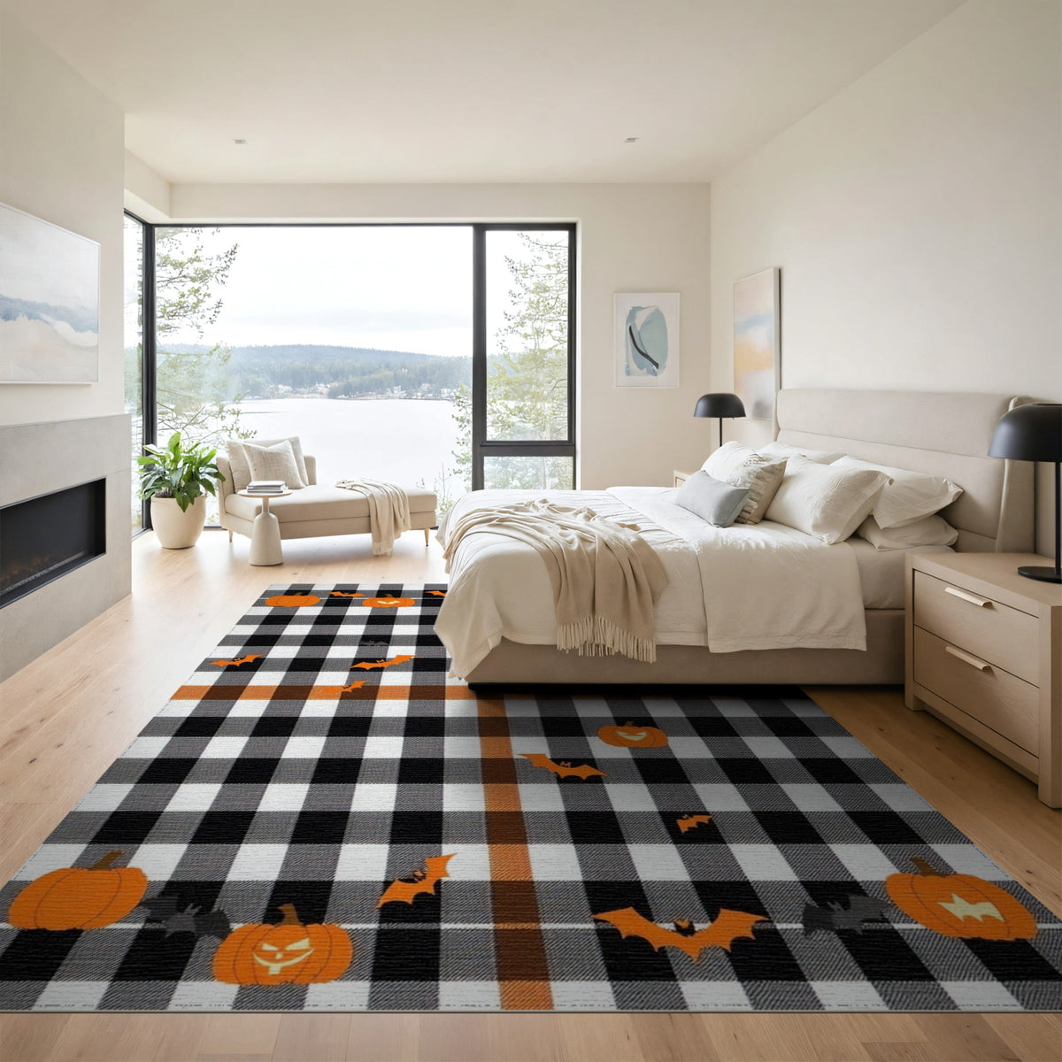 ODIKA Halloween Striped Pumpkin Ghost Farmhouse Welcome Fallc Door Pet Friendly & Kids Safe Play for Playroom, Bedroom, Reading Nook