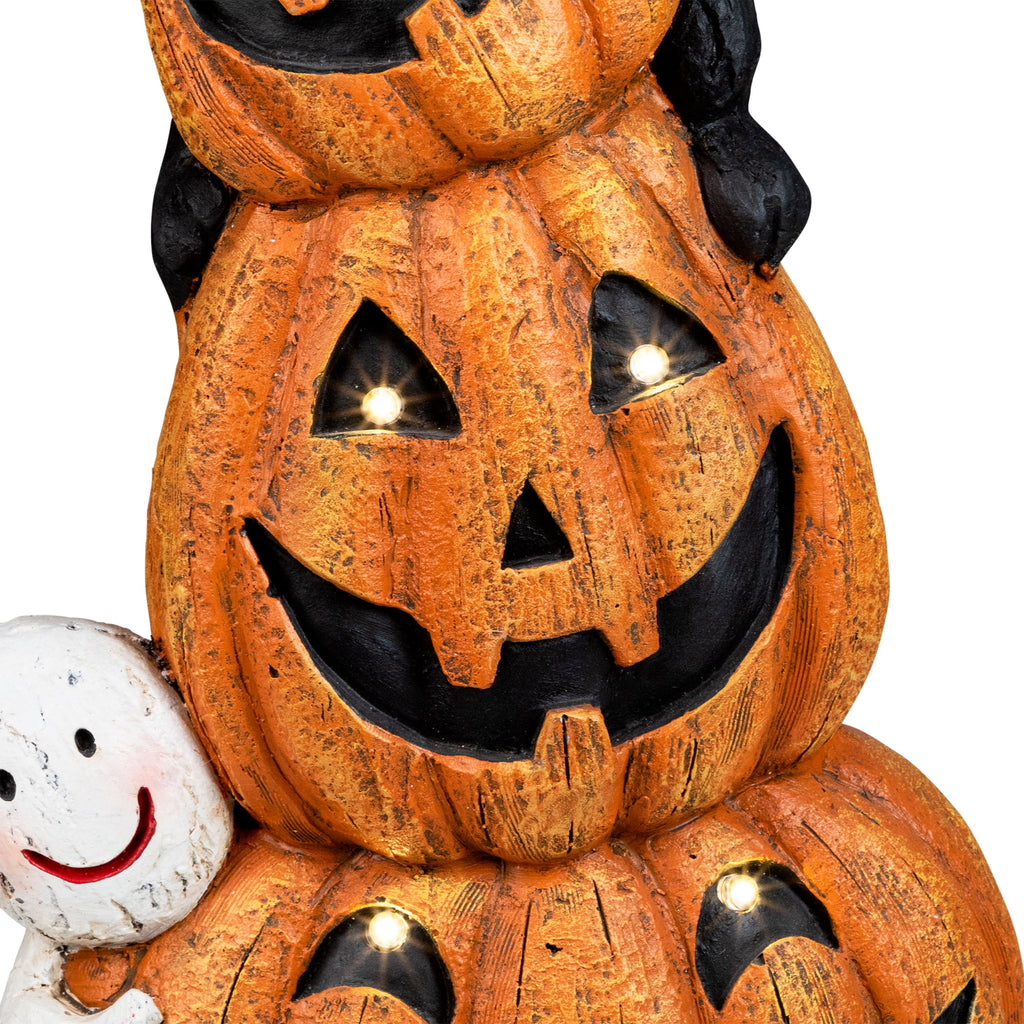 Northlight Lighted Stacked Jack-O-Lanterns with Ghost and Black Cat Halloween Decoration - 20" - LED